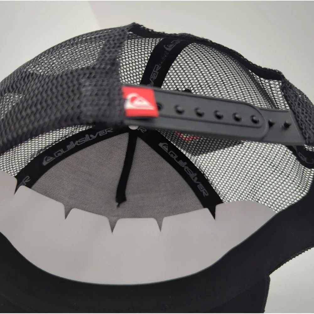 Quiksilver Black Trucker Hat Mountain‎ Palm Leather Patch Snapback QS001453Y NEW